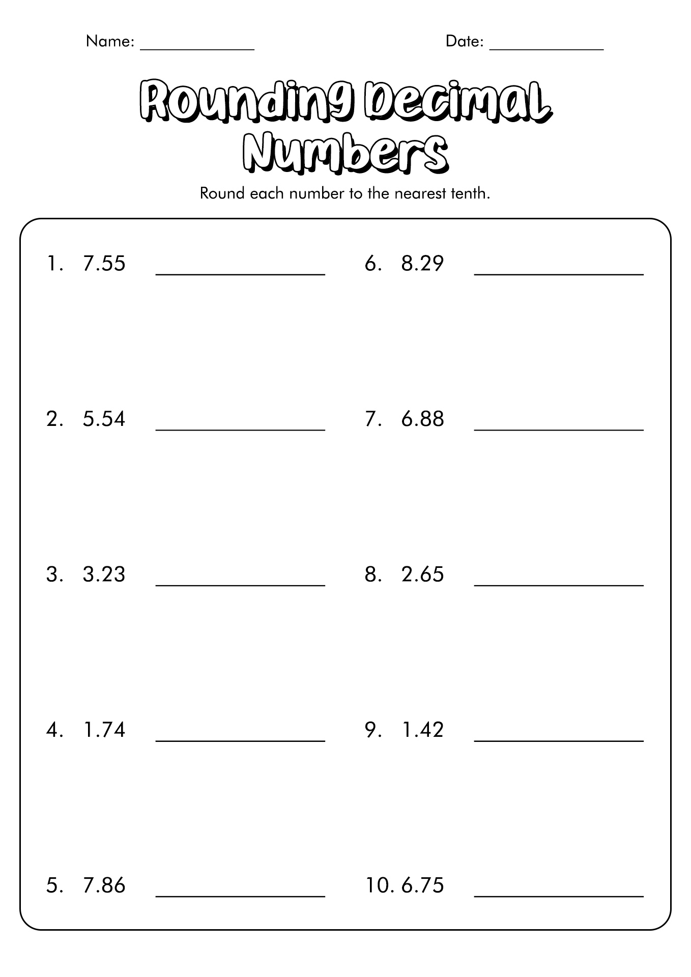 10 Best Images Of Rounding Decimals Number Line Worksheet Rounding Decimals Worksheet 4th