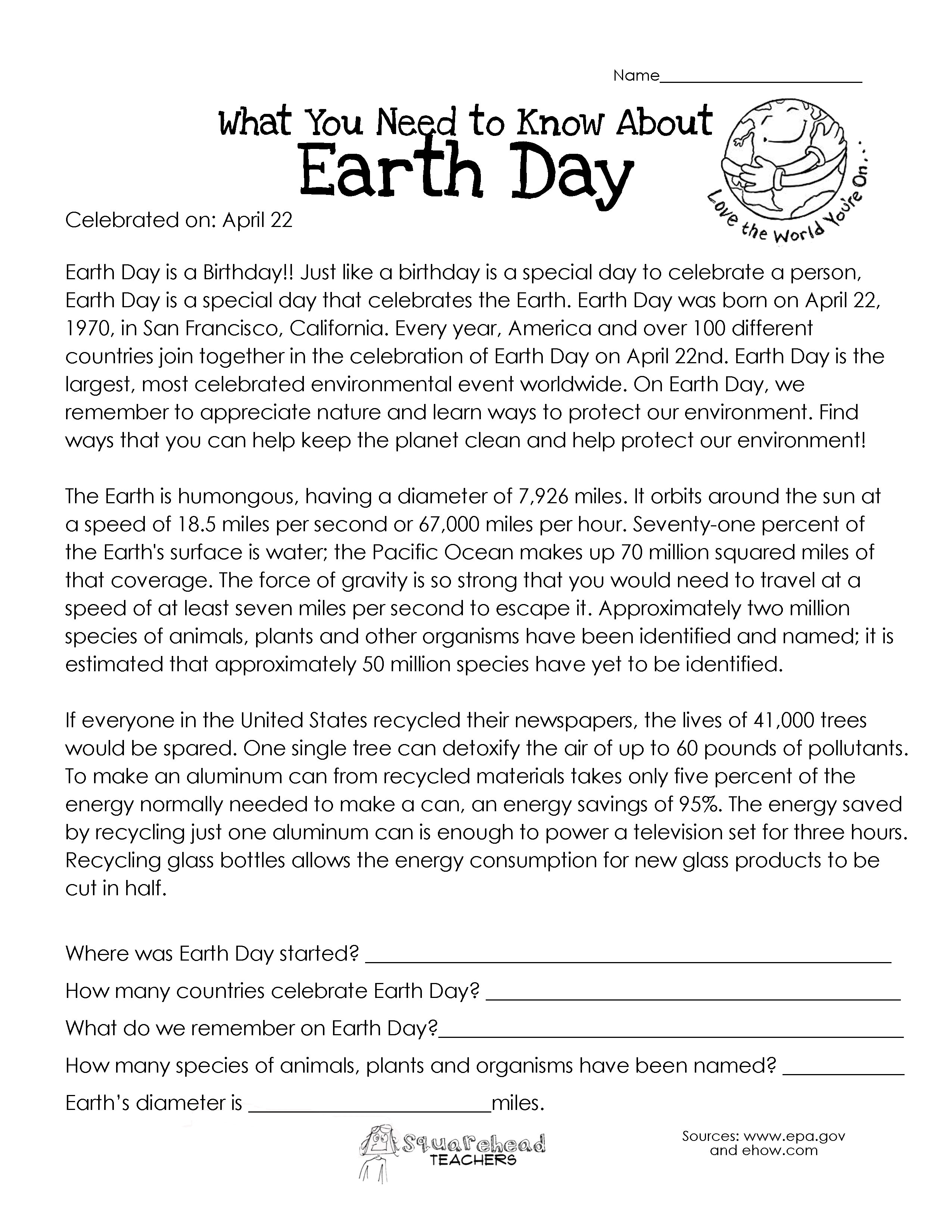 9 Best Images Of Earth History Worksheets Earth Day Reading