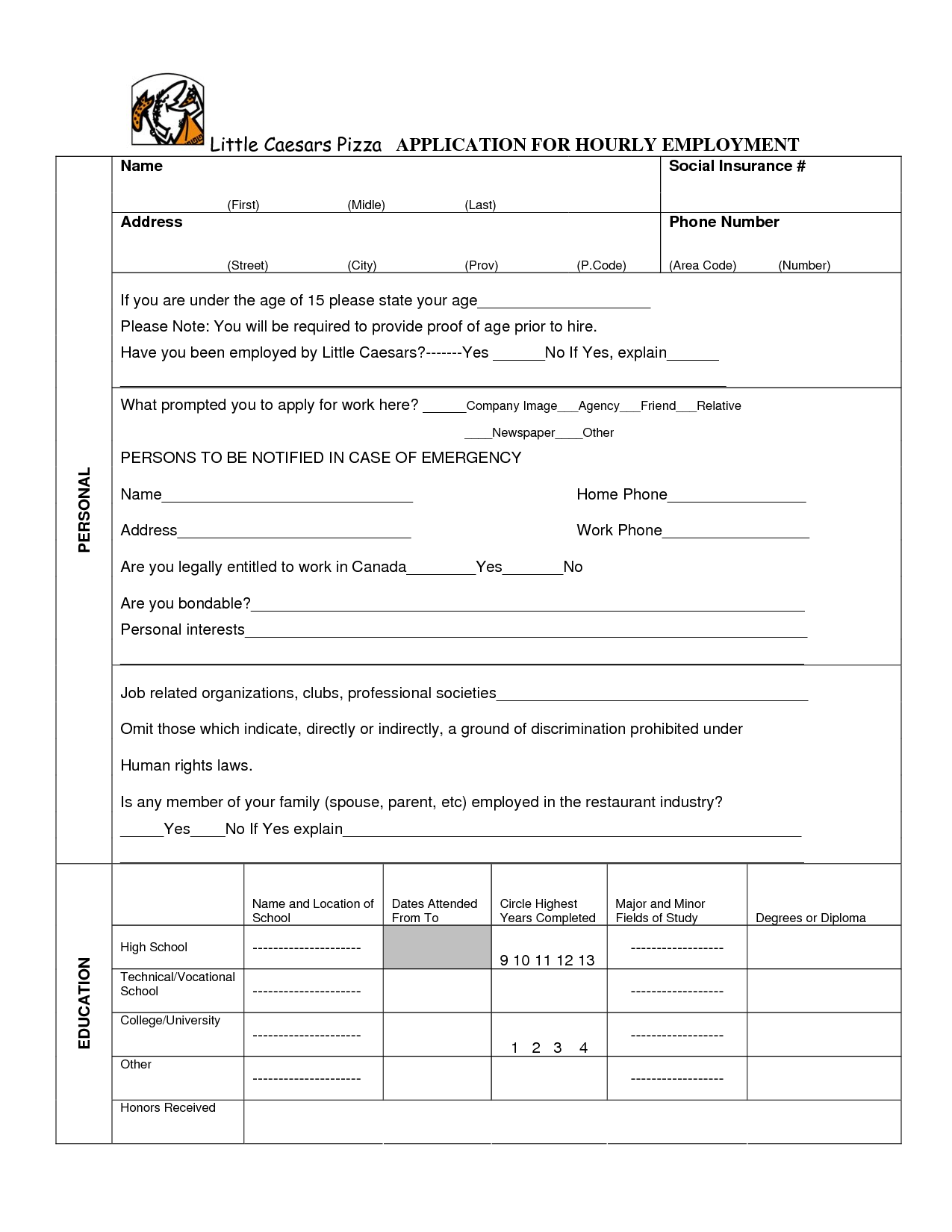 Little Caesars Online Application Form Printable Printable Forms Free Online