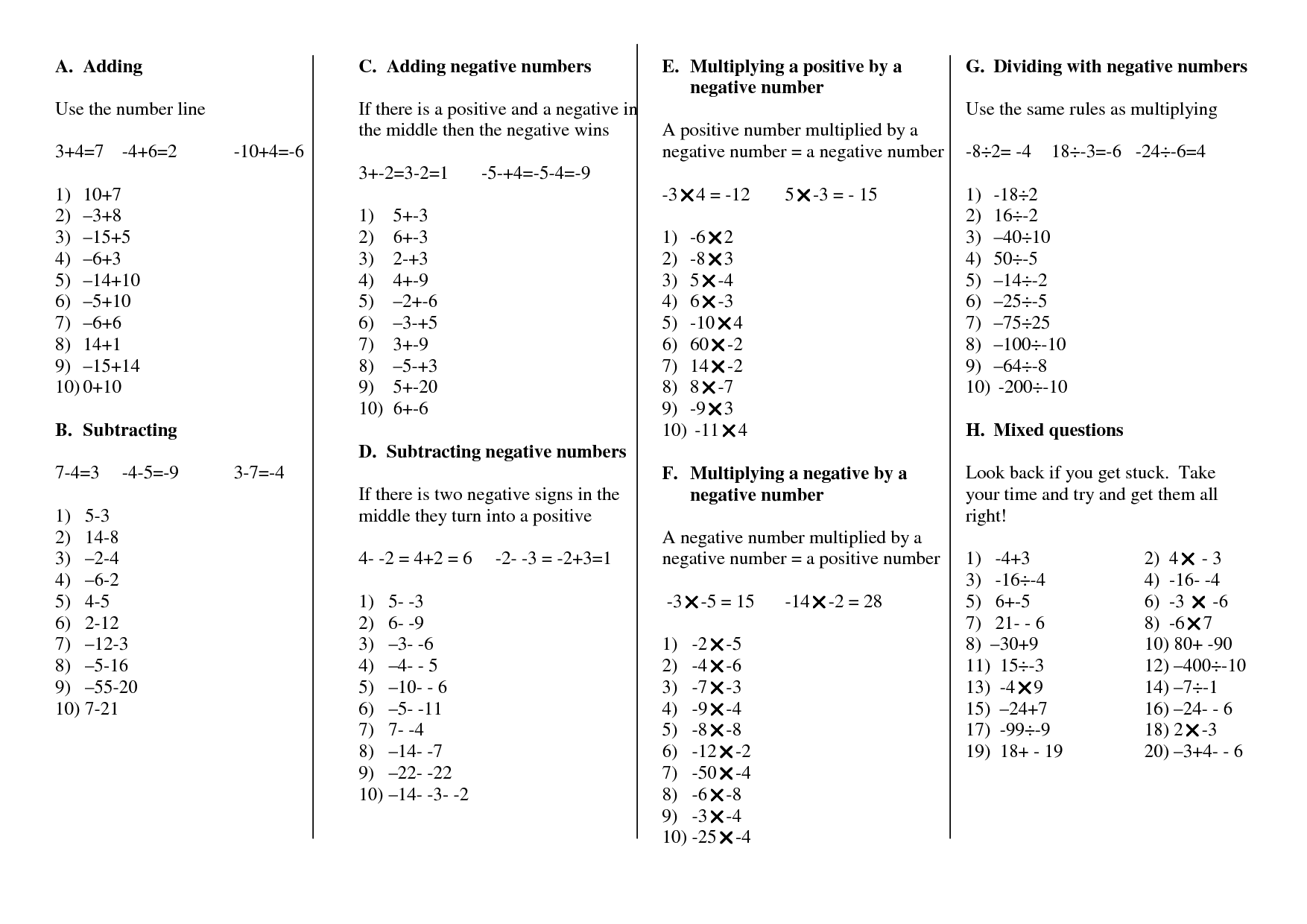 18 Best Images Of Positive And Negative Numbers Worksheets Adding And Subtracting Negative