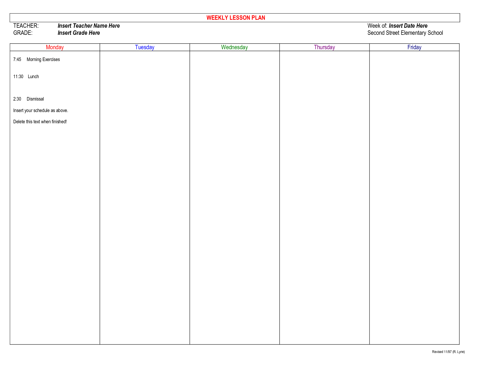 Free Printable Teacher Planning Sheets