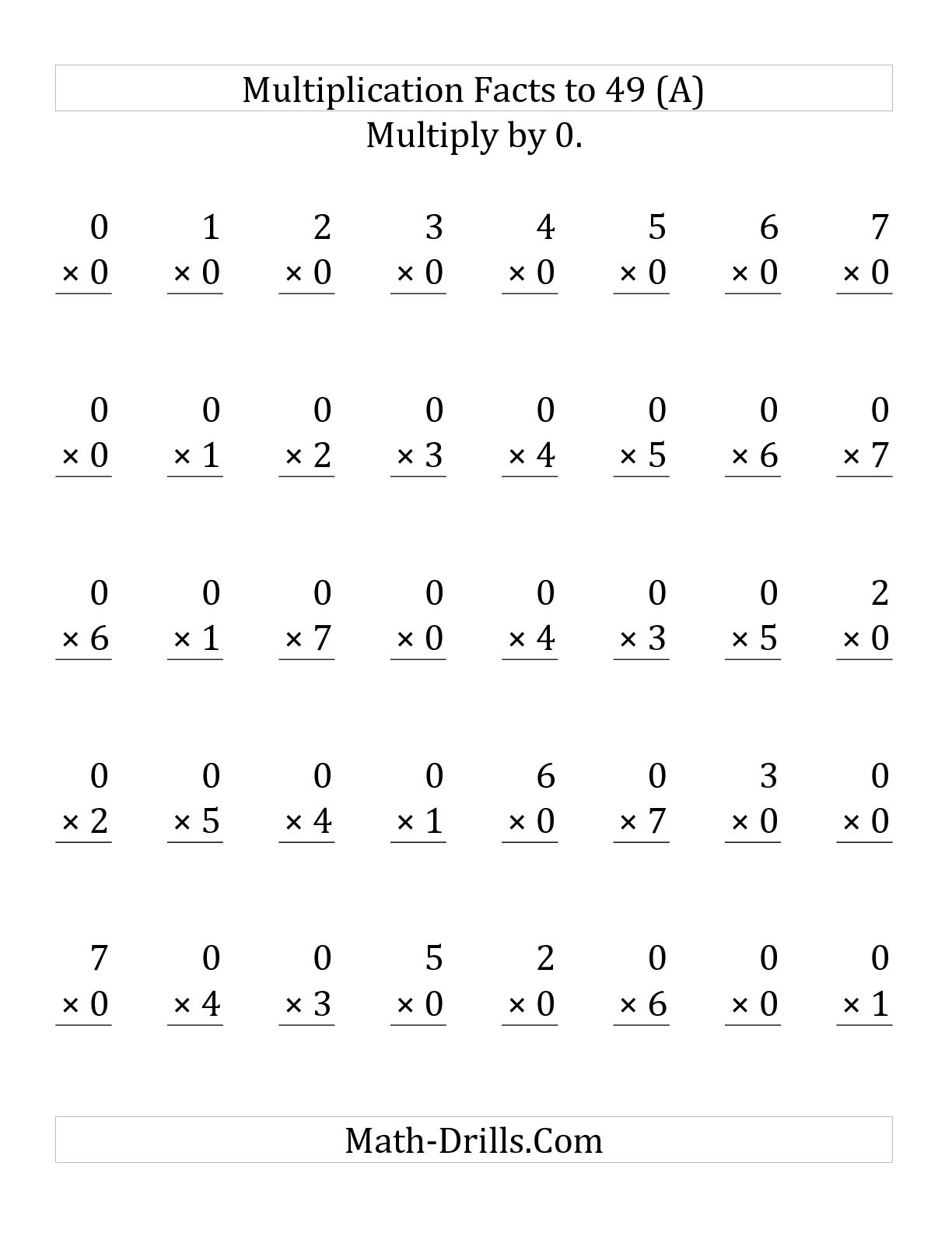 17 Best Images Of Multiplication Worksheets 0 0 Multiplication Facts 
