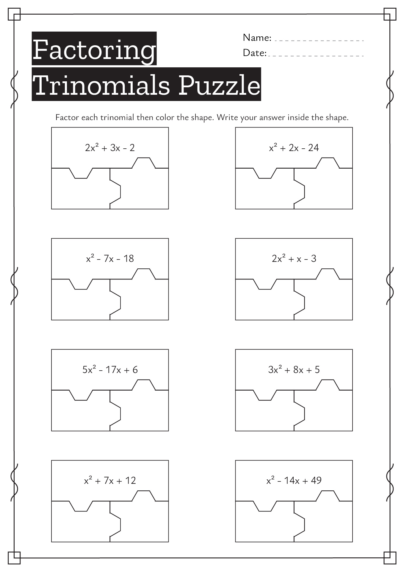 13 Best Images Of Algebra 1 Factoring Puzzle Worksheets Factoring Trinomials Worksheet
