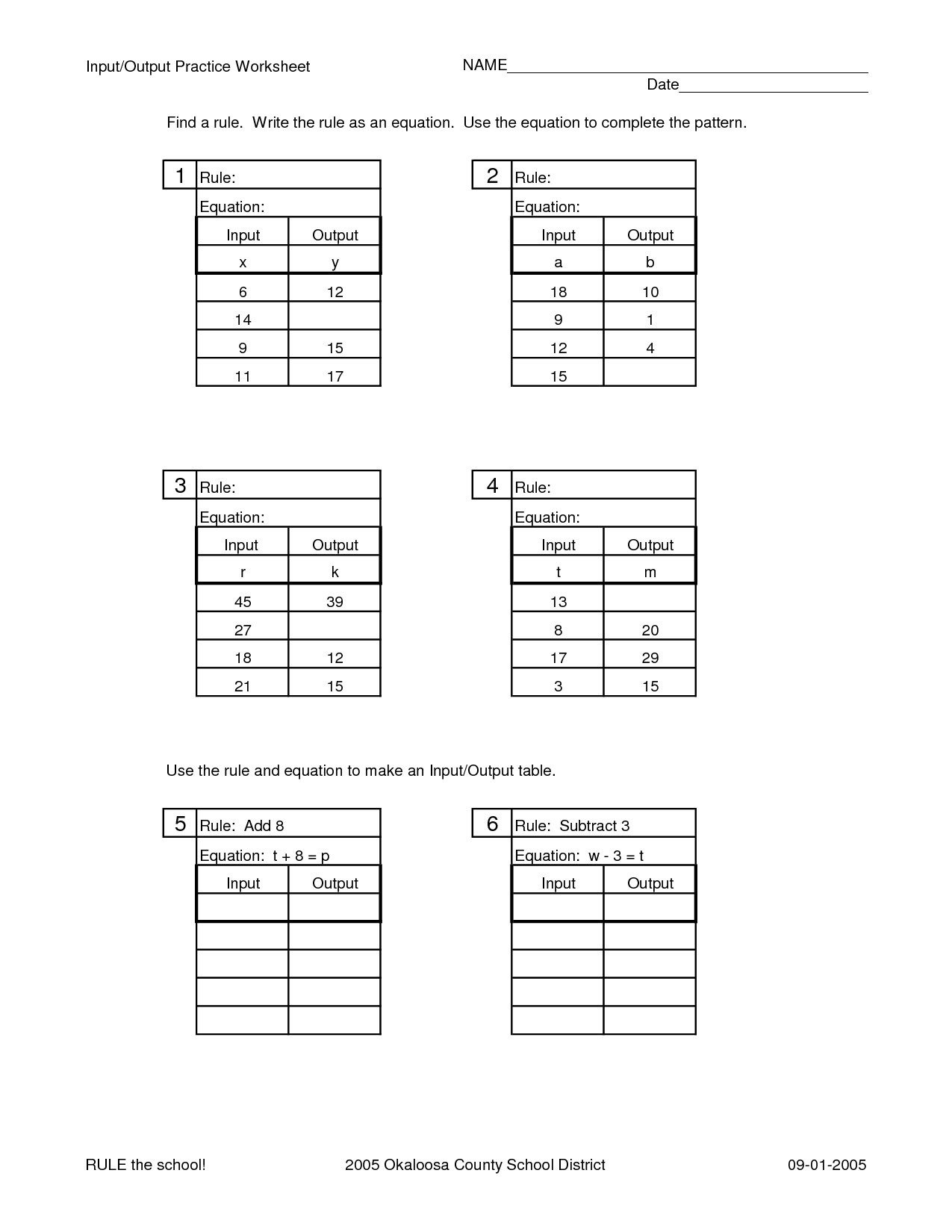 Input Output Math Worksheet Printable