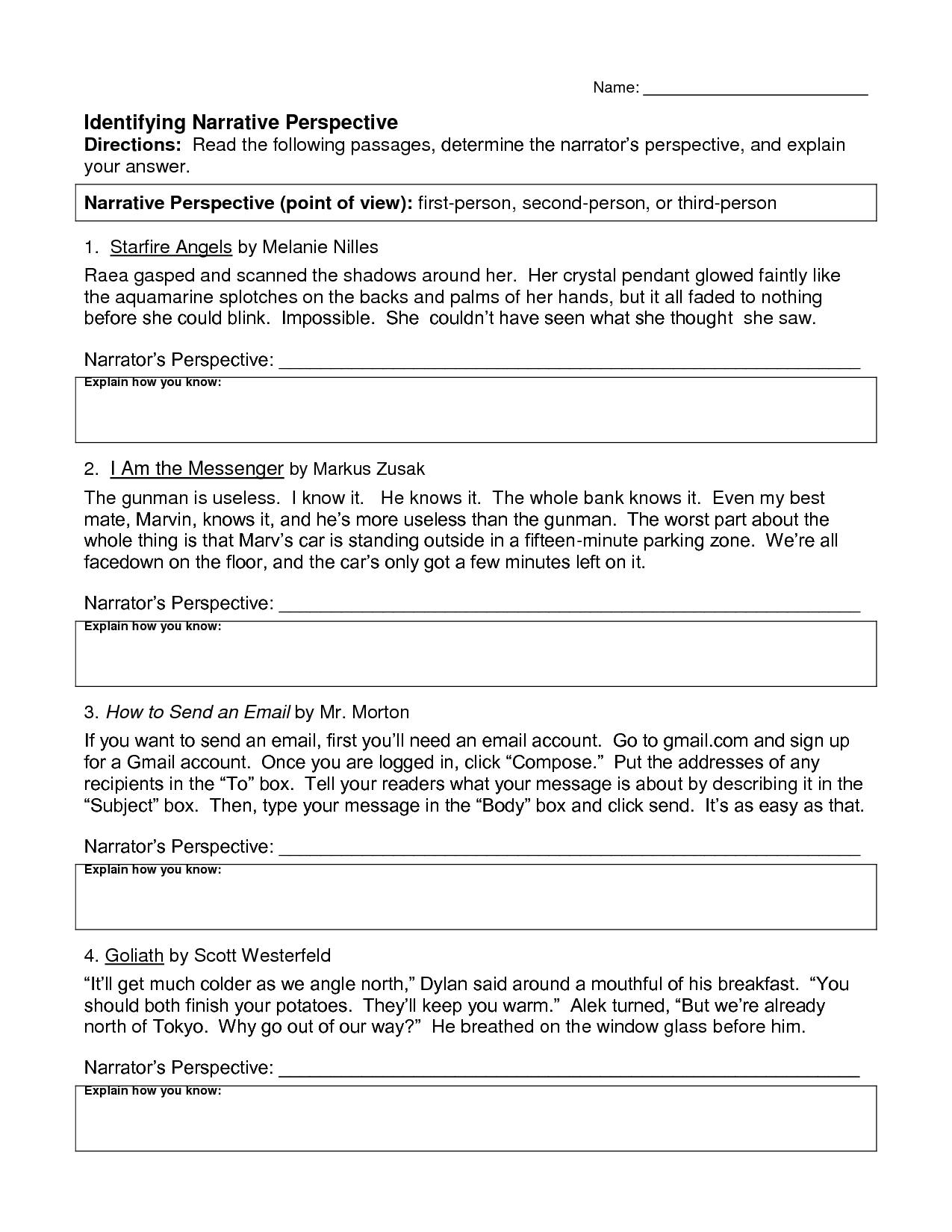 17 Best Images Of Worksheets First Second Third Third Person Point Of 