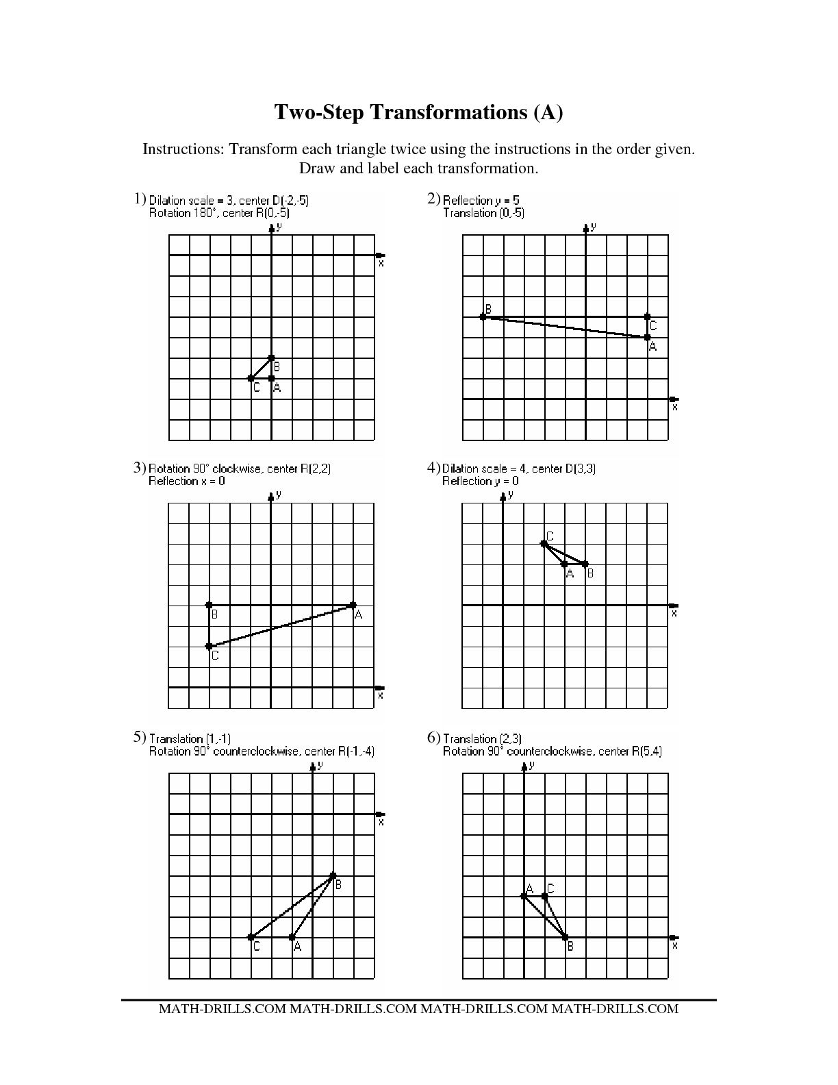 6 Best Images Of Transformation Step Two Worksheet Transformations Math Worksheets