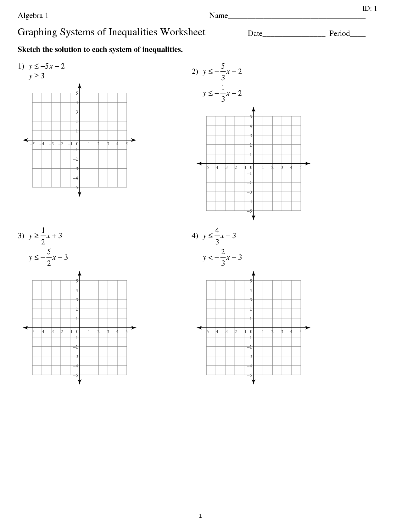 Solving Inequalities Worksheet Algebra 1