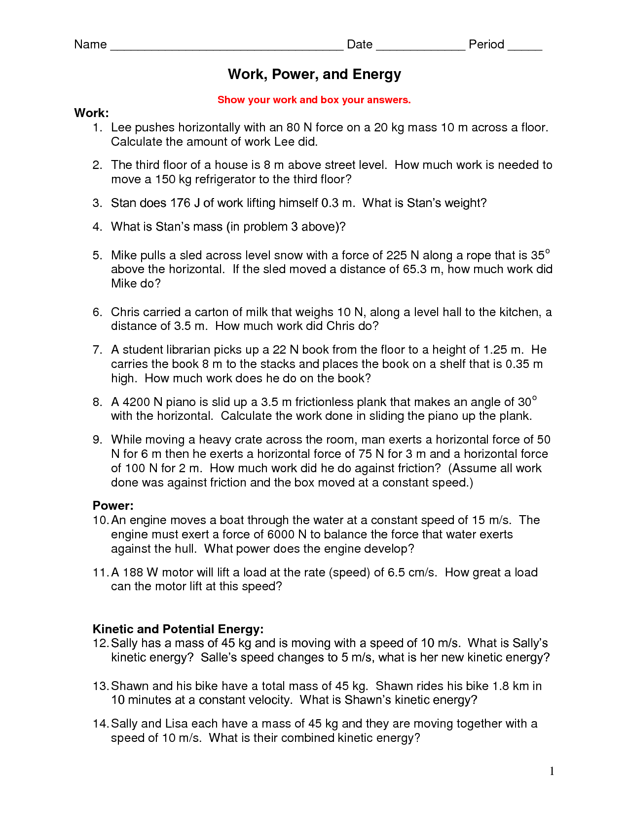 10 Best Images Of Work Energy And Power Worksheet Different Forms Of Energy Worksheets Work 