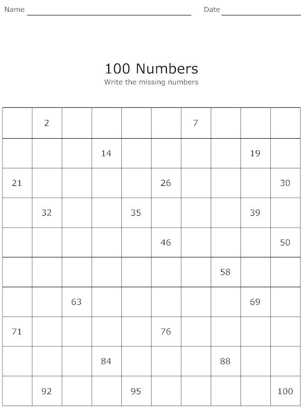 9 Best Images Of Number Grid Worksheets Hundred Printable 100 Square Grid Kindergarten