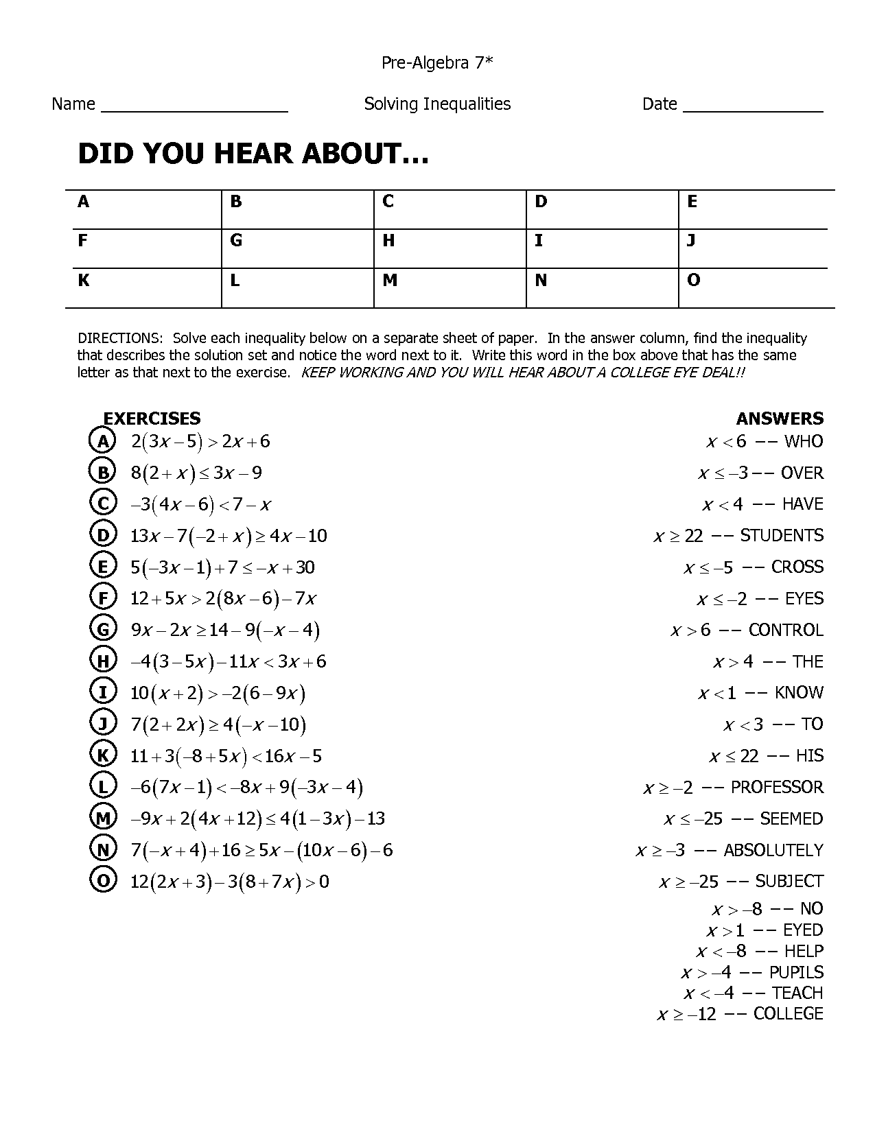 8 Best Images Of Math Pizzazz Worksheets Answers Key Middle School Math With Pizzazz Book E