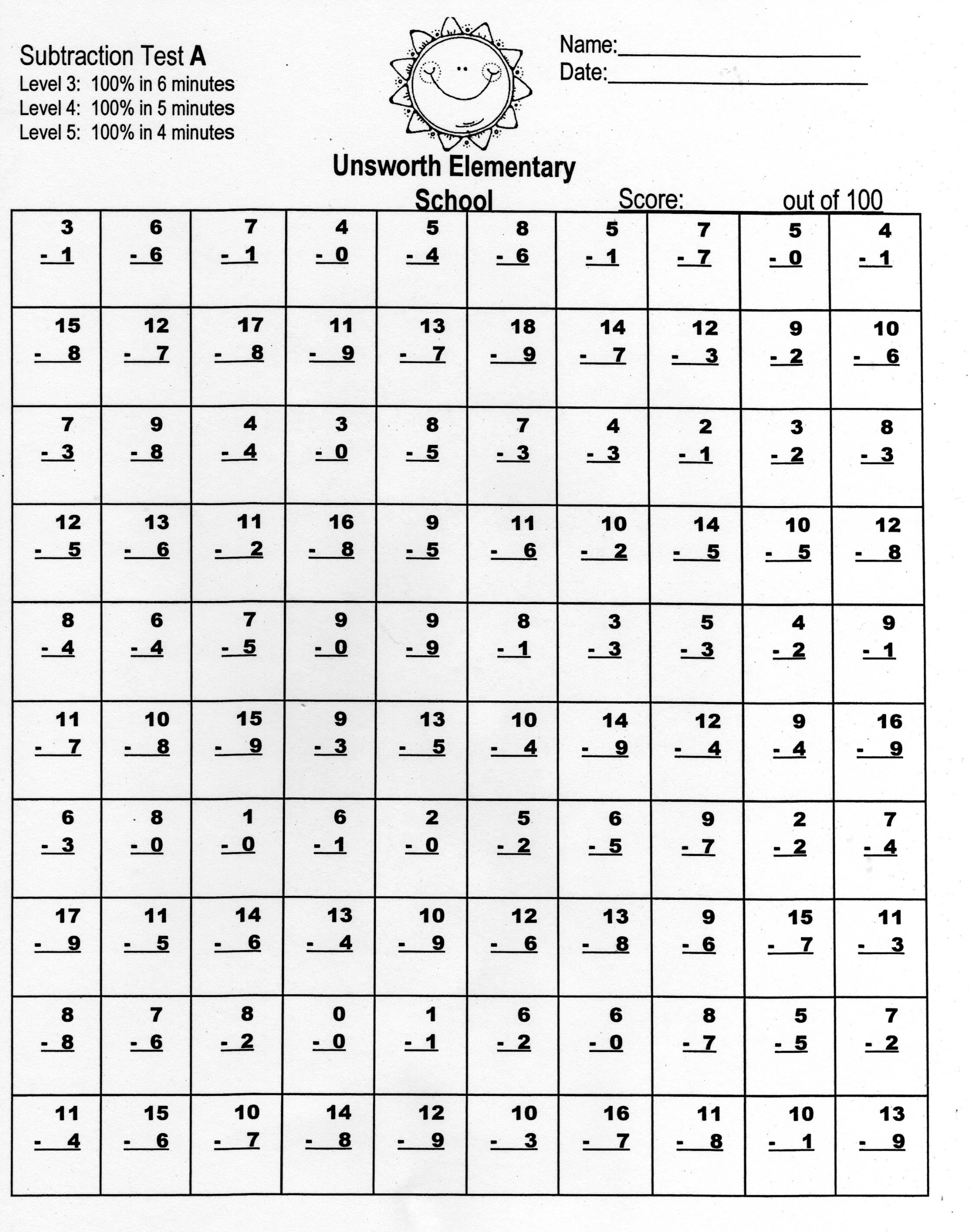 2nd Grade Timed Addition And Subtraction Worksheets Free Printable