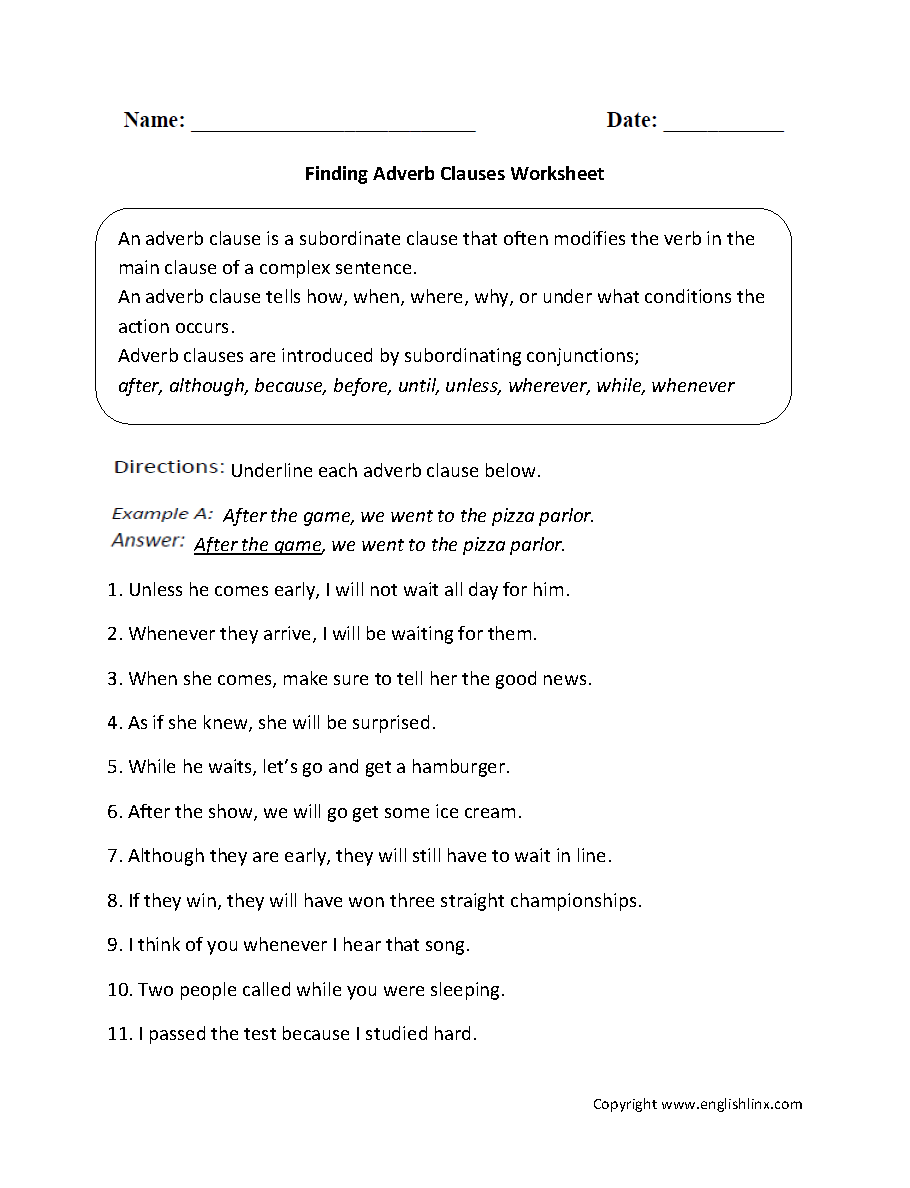 11 Best Images Of Adverb Clauses Worksheets Adverbs And Adjectives Worksheet 7th Grade 
