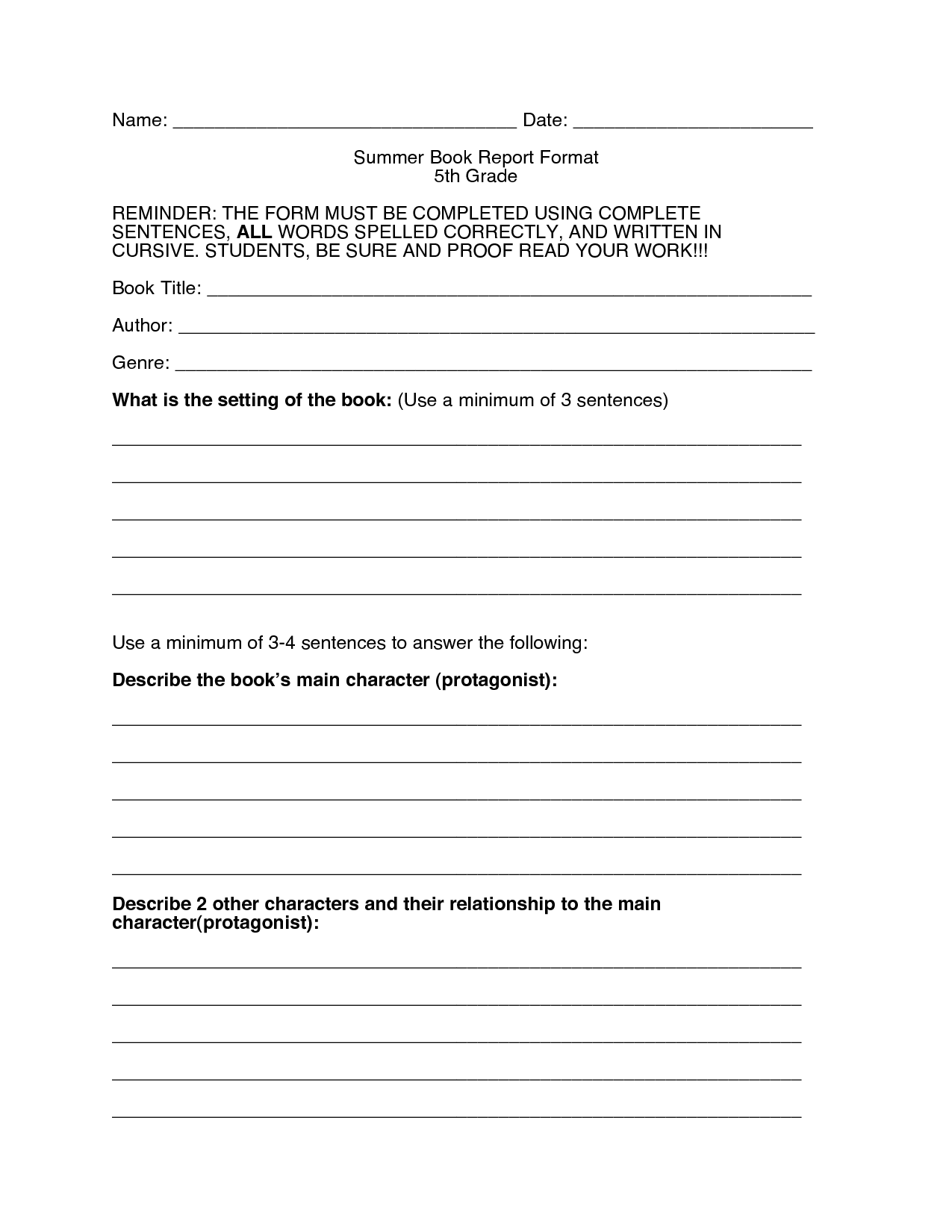 16 Best Images Of 5th Grade Book Report Worksheet 5th Grade Book 