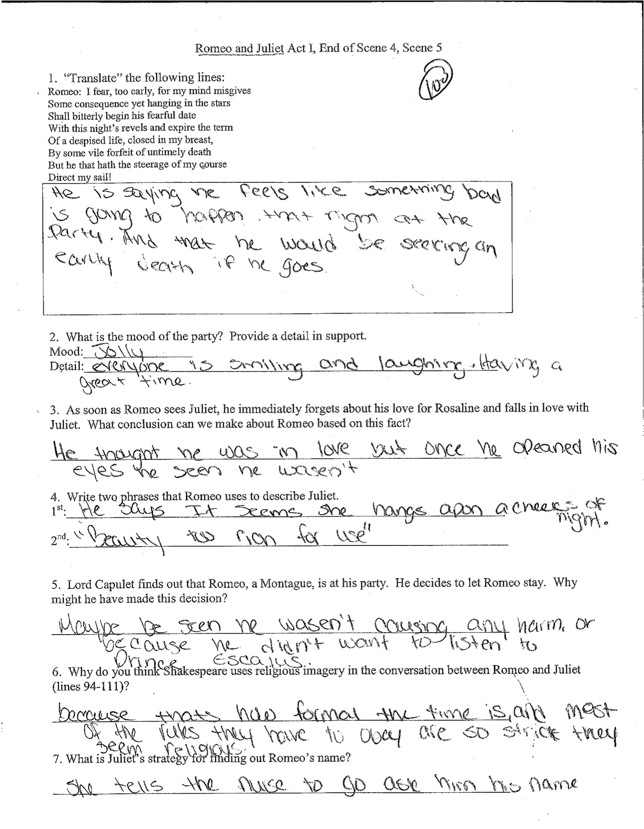 13 Best Images Of Movie Worksheets For Any Movie Romeo And Juliet Act 1 Worksheet Answers 