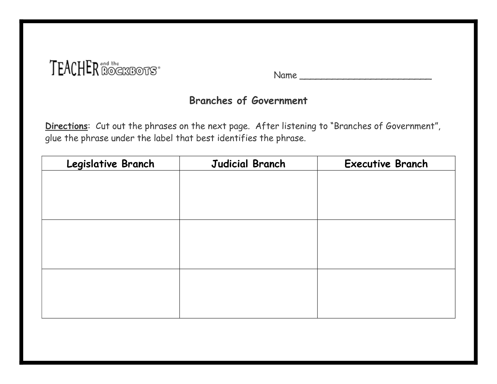 14 Best Images Of Branches Of Government Worksheet Printable Three 