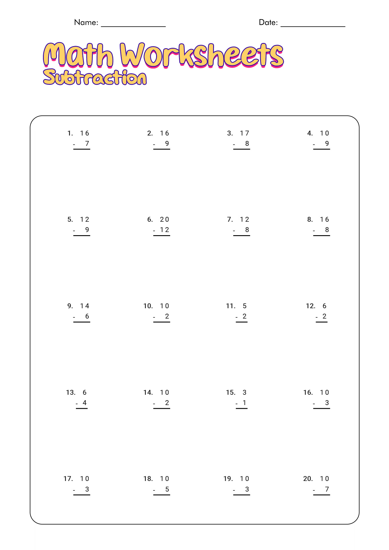 12 Best Images Of First Grade Subtraction Math Worksheets Printable First Grade Math
