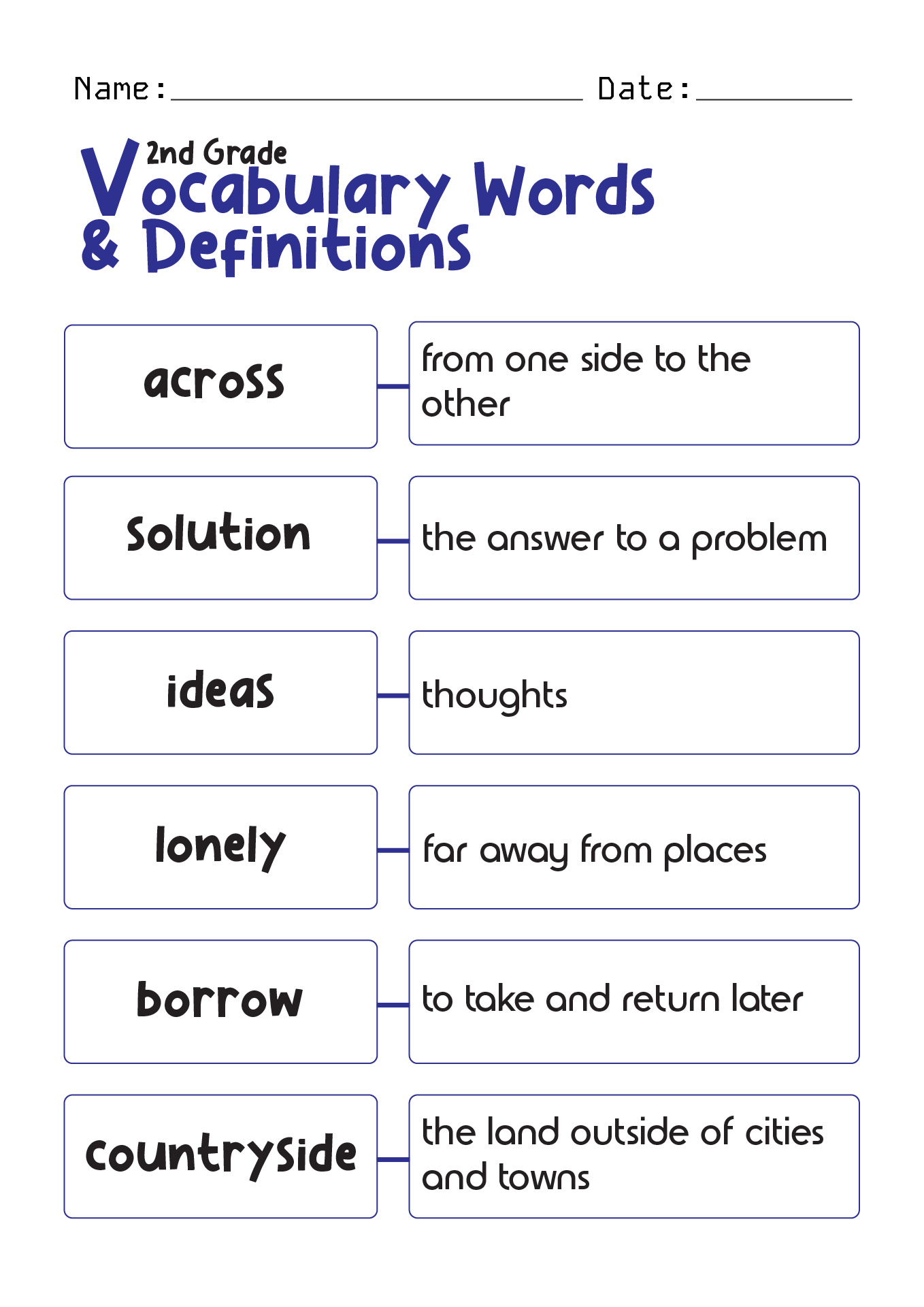 14 Best Images Of Matching Definitions To Words Worksheets 2nd Grade Vocabulary Words And 