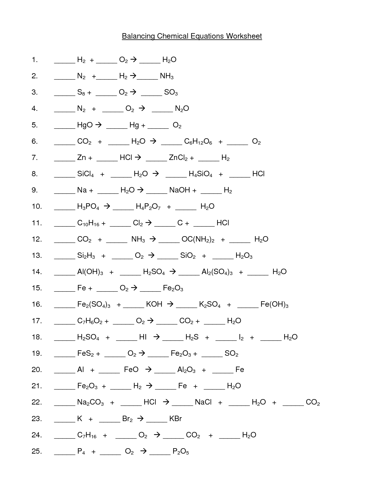 16 Best Images Of Practice Balancing Equations Worksheet Answer Key 