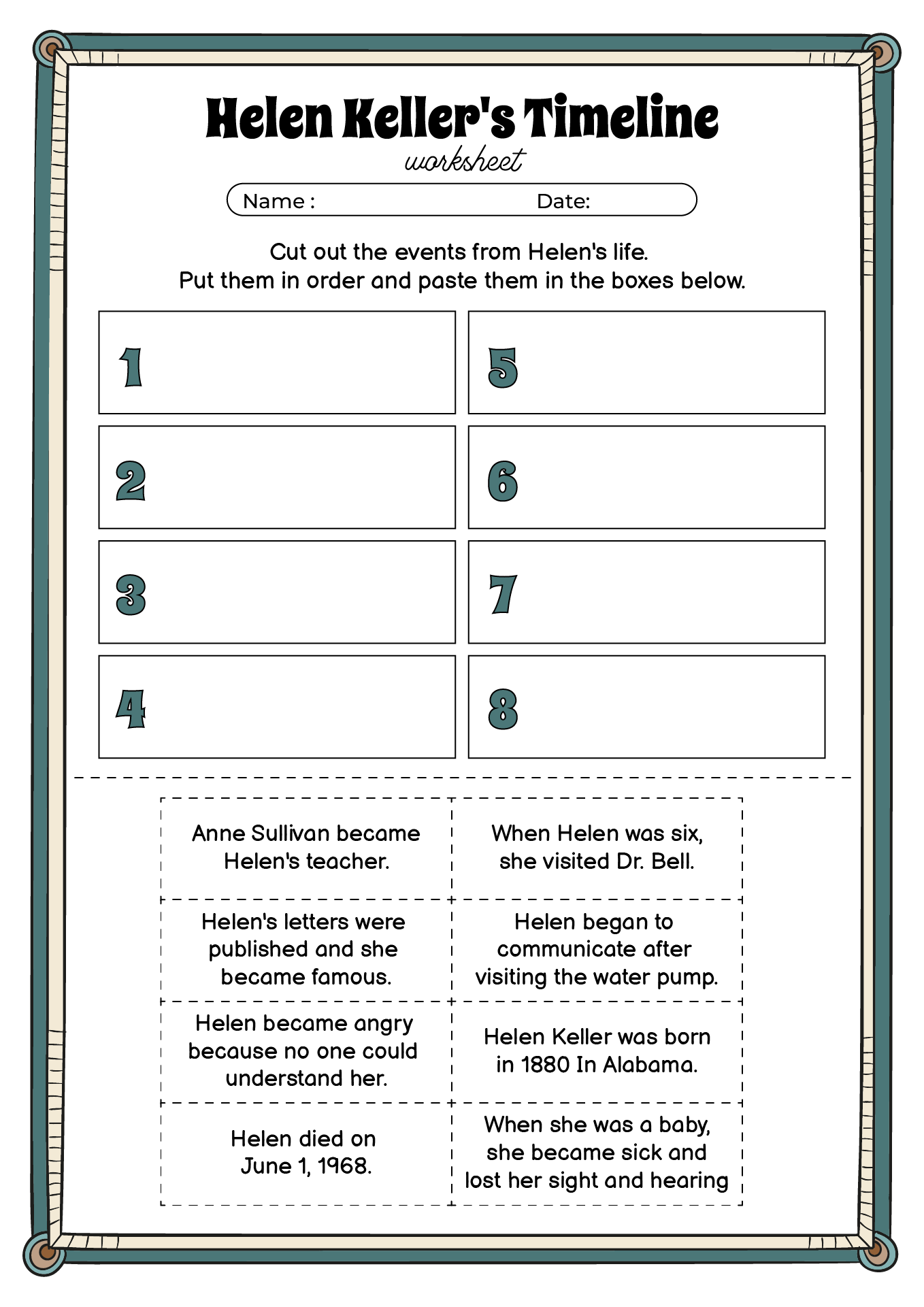 Helen Keller Reading Comprehension Worksheet