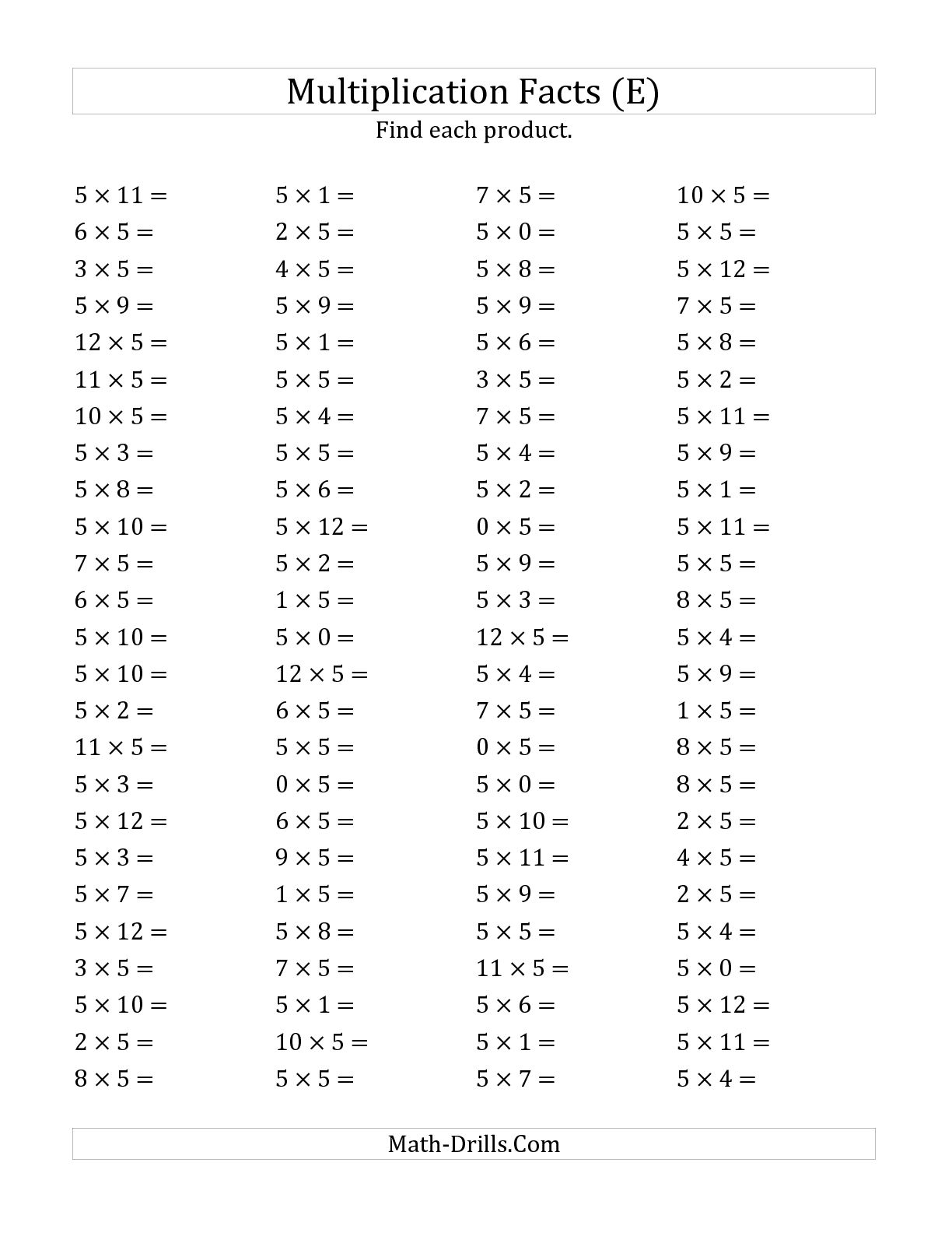 Free 5 Times Table Worksheets Activity Shelter Multiplication Table 