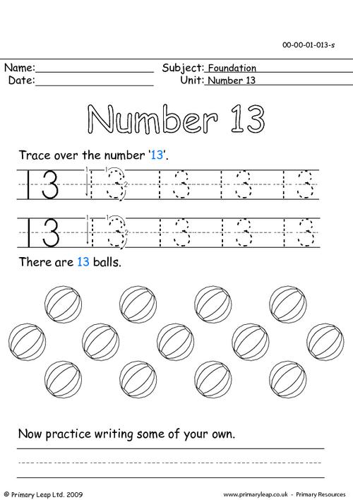 Kindergarten Number 13 Tracing Worksheets