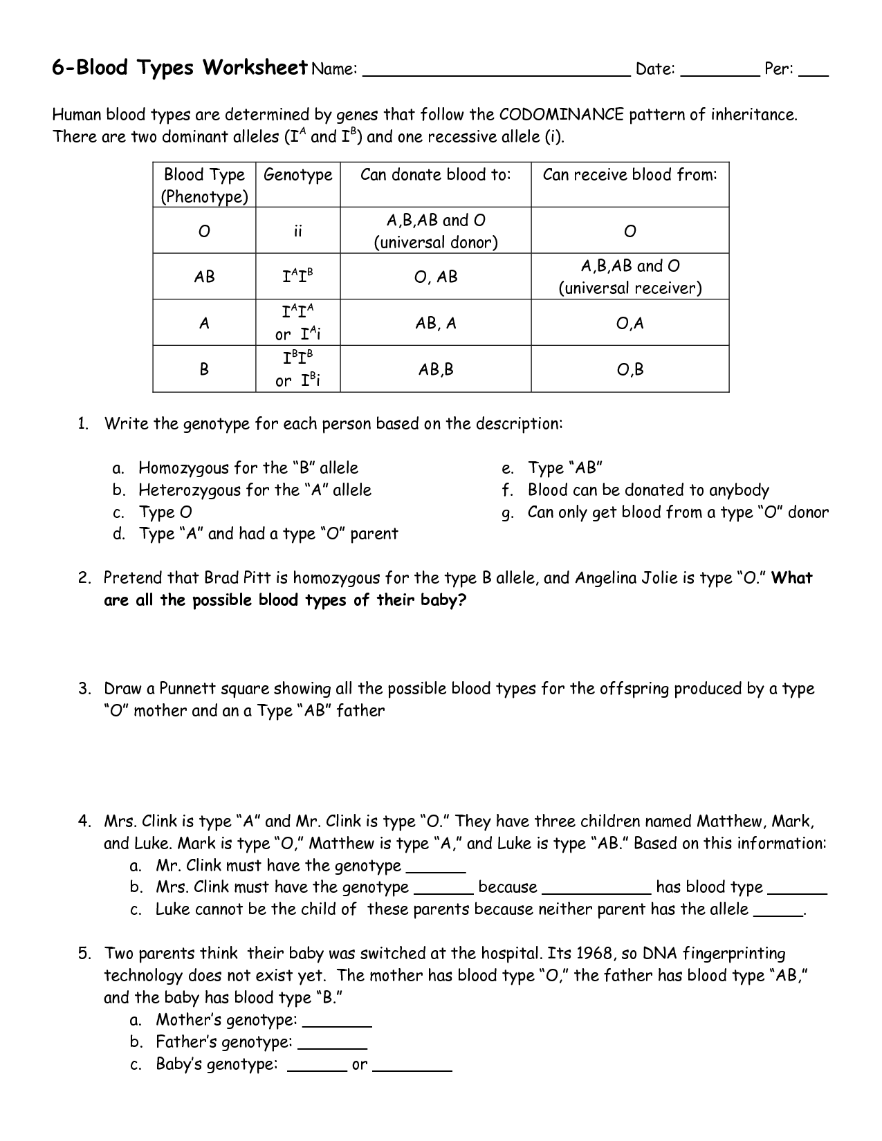 16 Best Images Of Blood Type Worksheet Answer Key Codominance Worksheet Blood Types Blood 