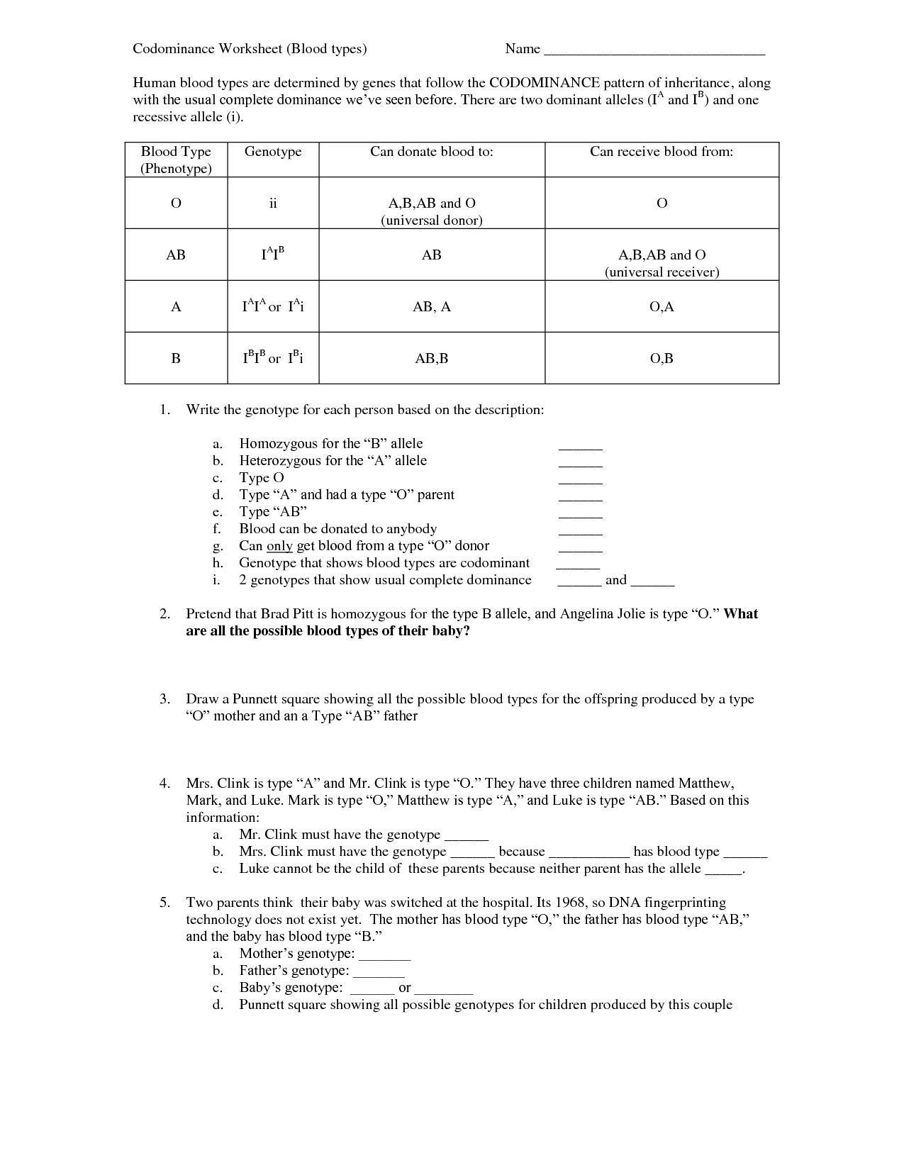 16 Best Images Of Blood Type Worksheet Answer Key Codominance Worksheet Blood Types Blood 