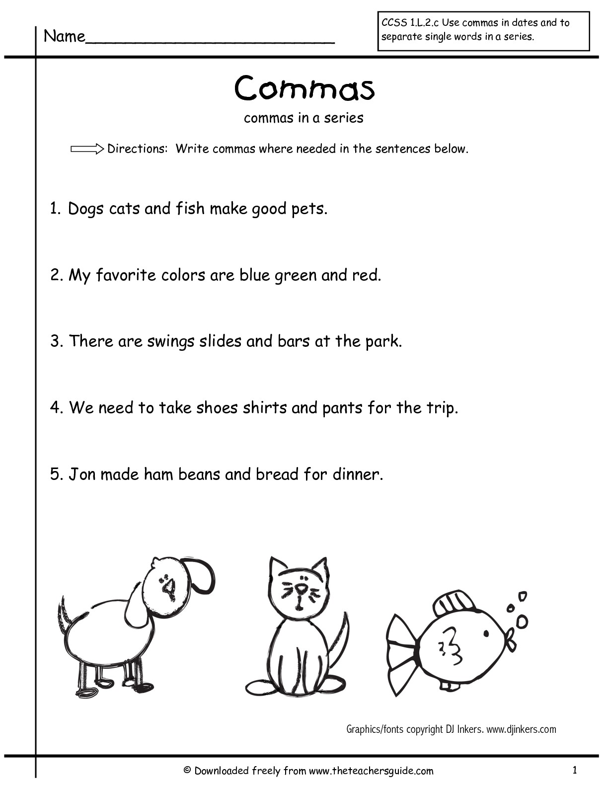 Commas Worksheet 1 Riset