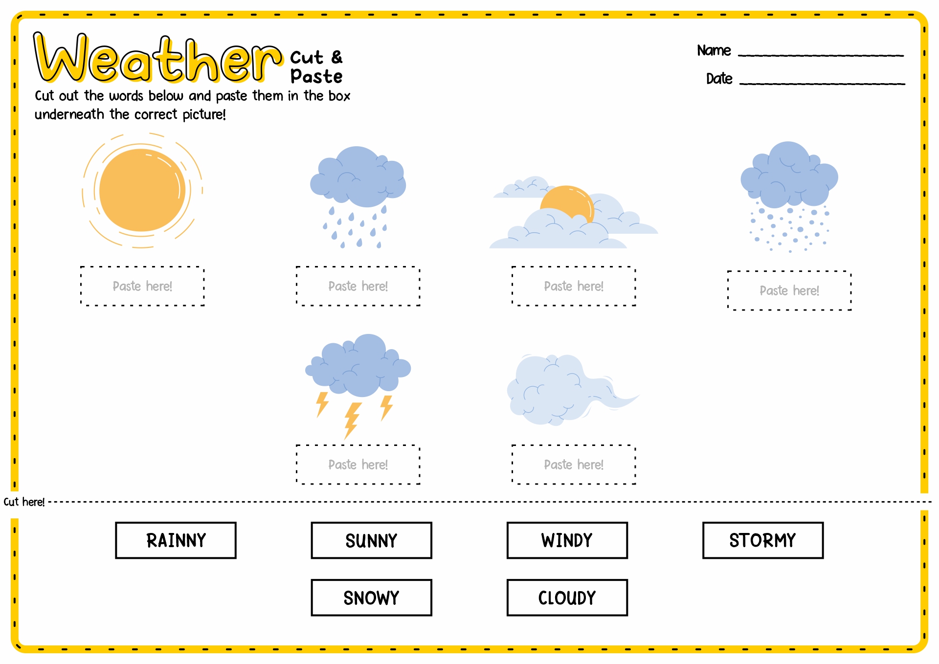 8 Best Images Of Cut And Paste Weather Worksheets Preschool Weather 