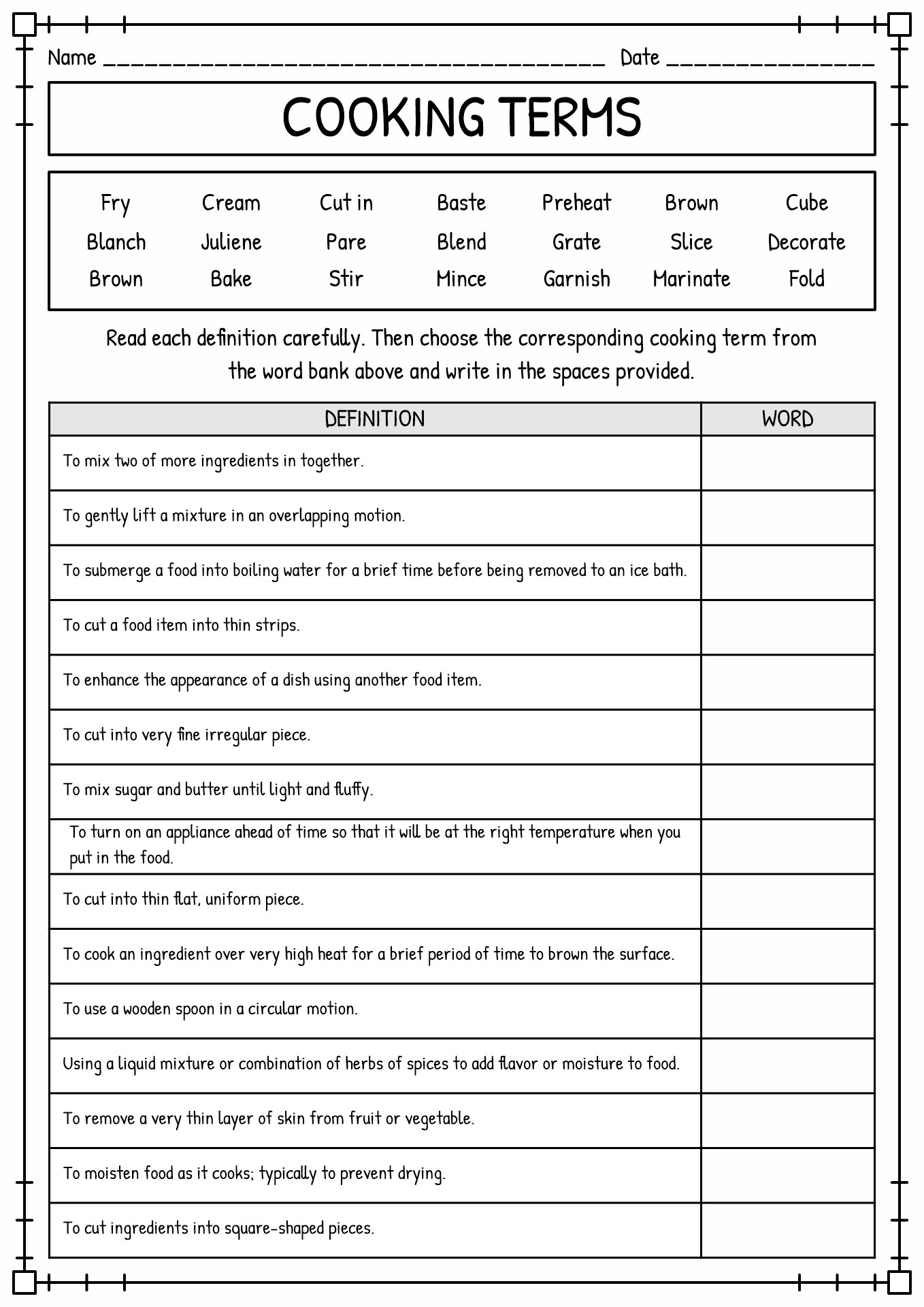 14 Best Images Of Cooking Vocabulary Worksheet Spanish Food Vocabulary Worksheet Cooking