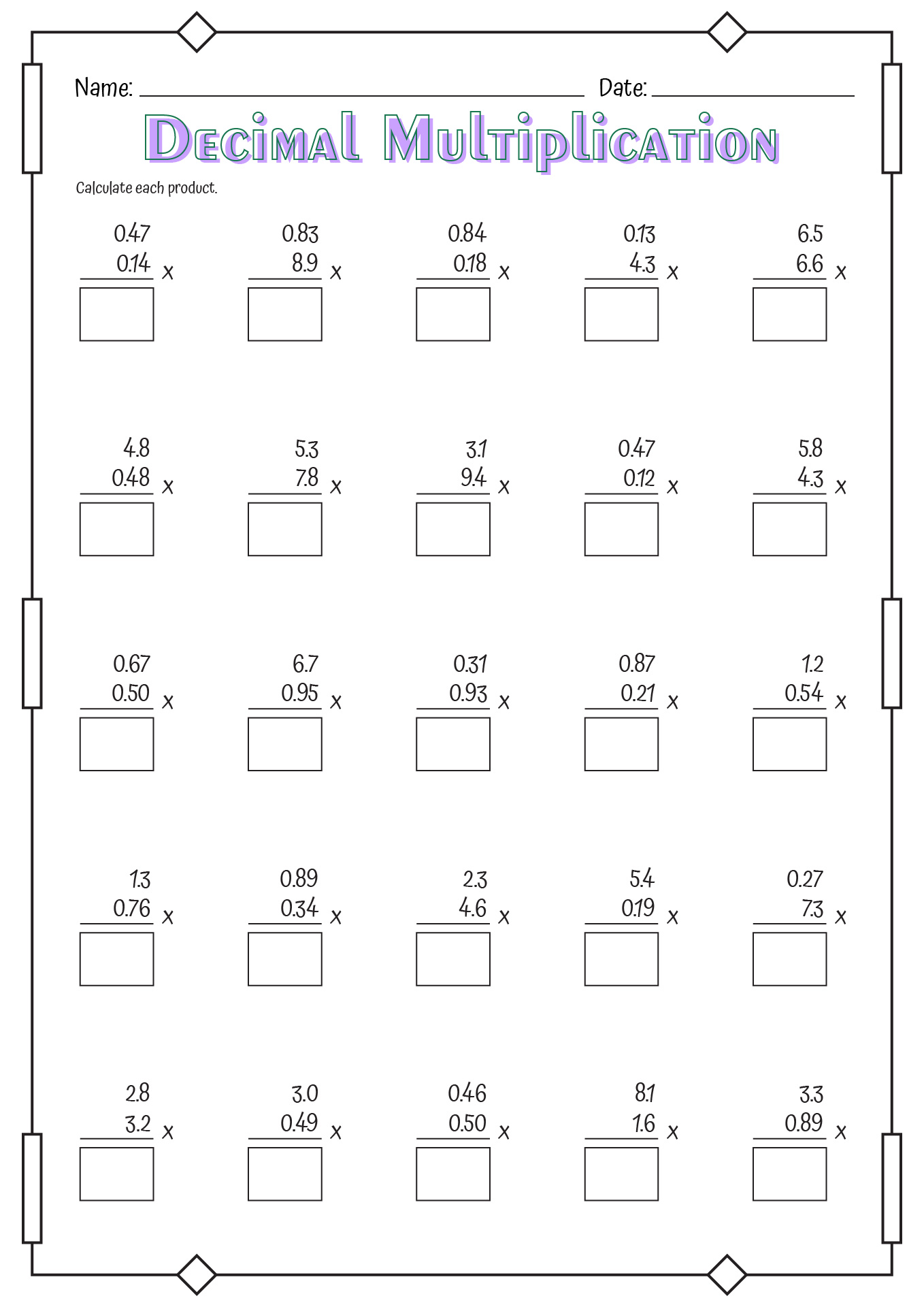 Decimals Multiplication Worksheets Multiplying Decimals Notes 