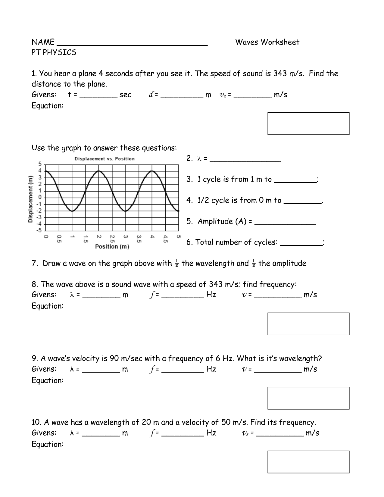 12 Best Images Of Waves Practice Worksheet Sound Waves Worksheet Pre 