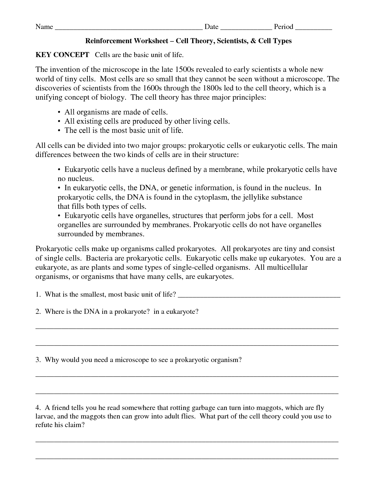 15 Best Images Of Cell Theory Worksheet Answers Prokaryotic And Eukaryotic Cells Worksheet 