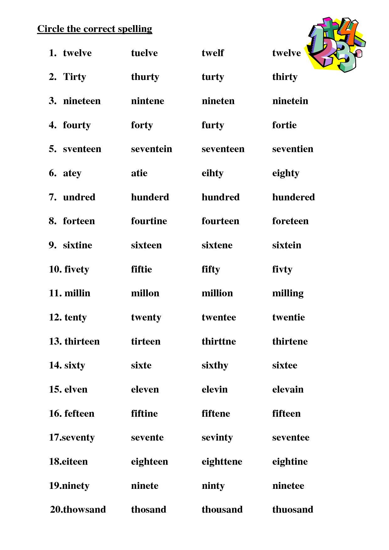 English Spelling Worksheets Printable