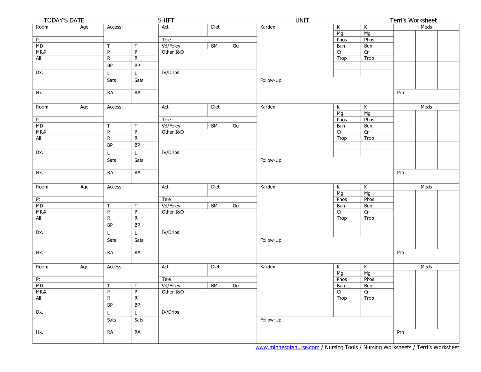 Free Printable Cna Daily Assignment Sheets Assignment Sheet Form Printable Cna Worksheets