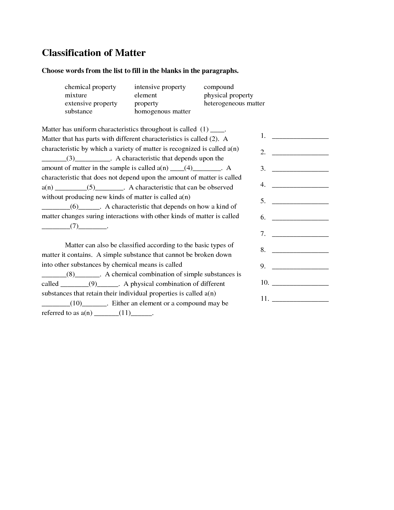 16 Best Images Of Classifying Matter Worksheet Classifying Matter Worksheet Answers 