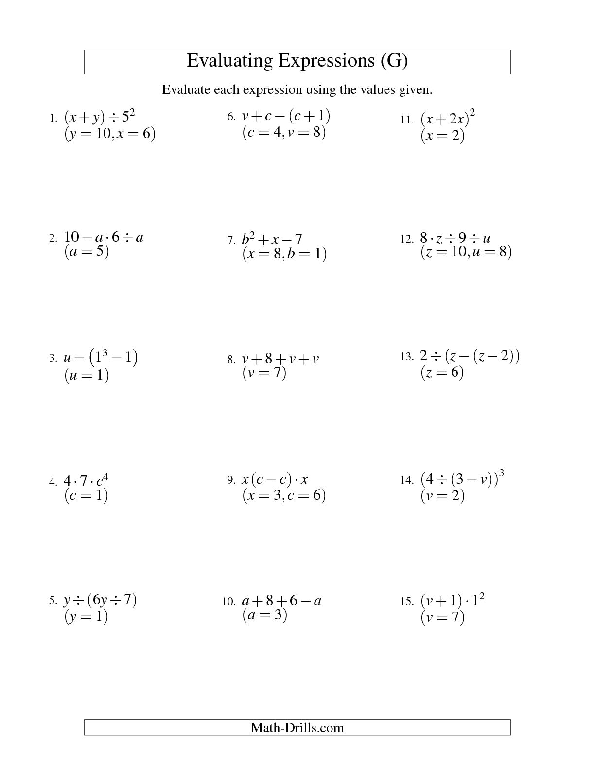 14 Best Images Of Algebra Variables And Expressions Worksheet 