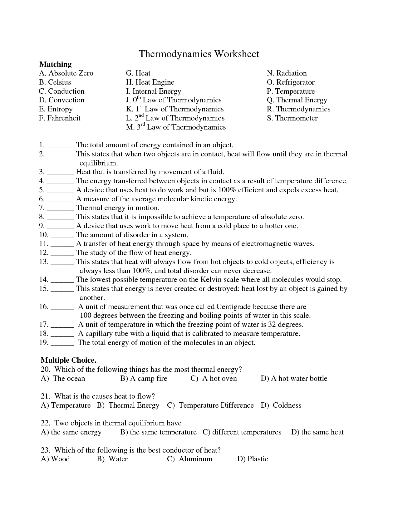 Heat Transfer Heat Transfer Worksheet Answer Key