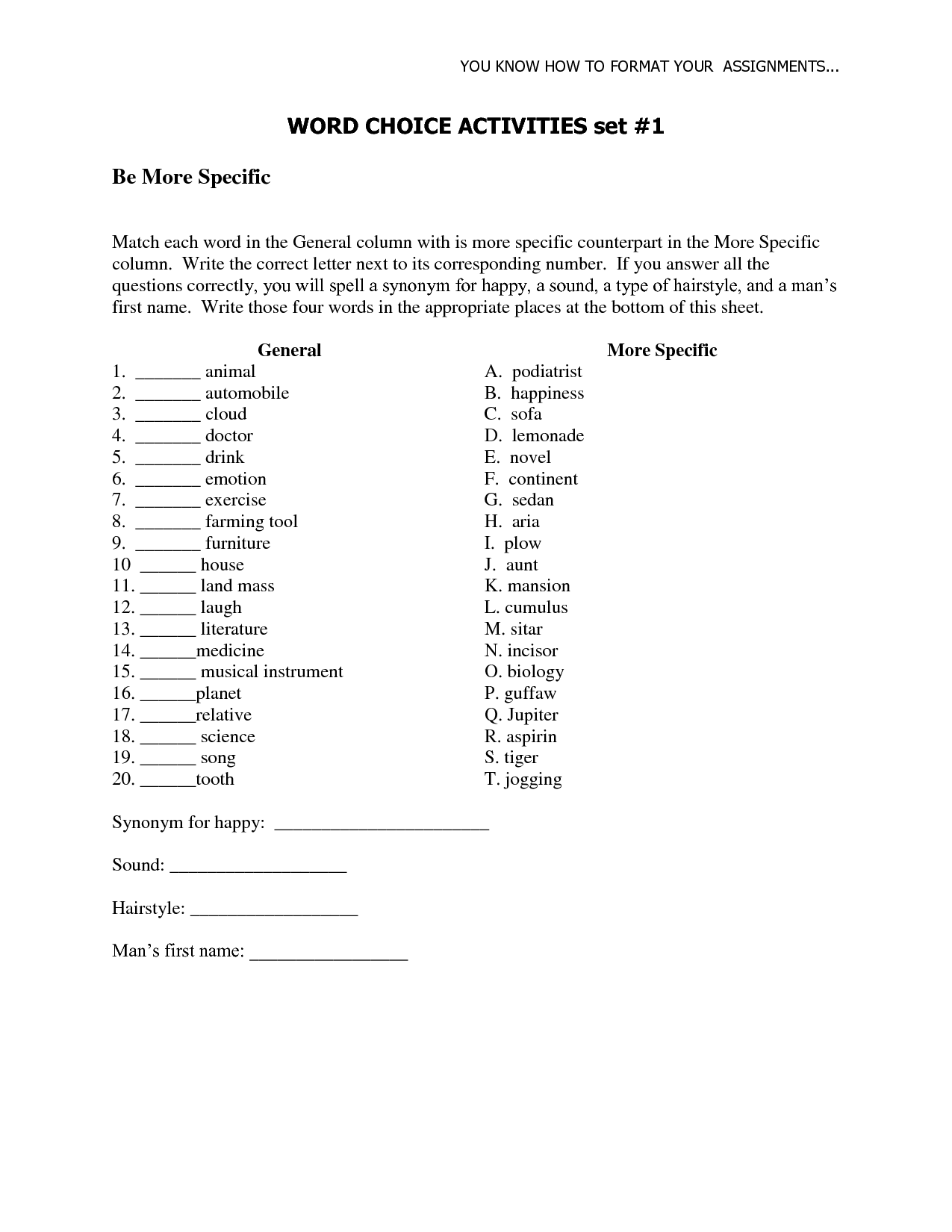 10 Best Images Of Word Choice Worksheets Word Choice Activity Worksheets Better Word Choice
