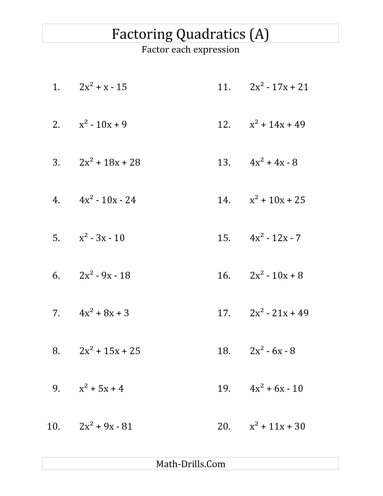 11 Best Images Of Factoring Worksheets PDF Factoring Quadratic Expressions Worksheet 7th