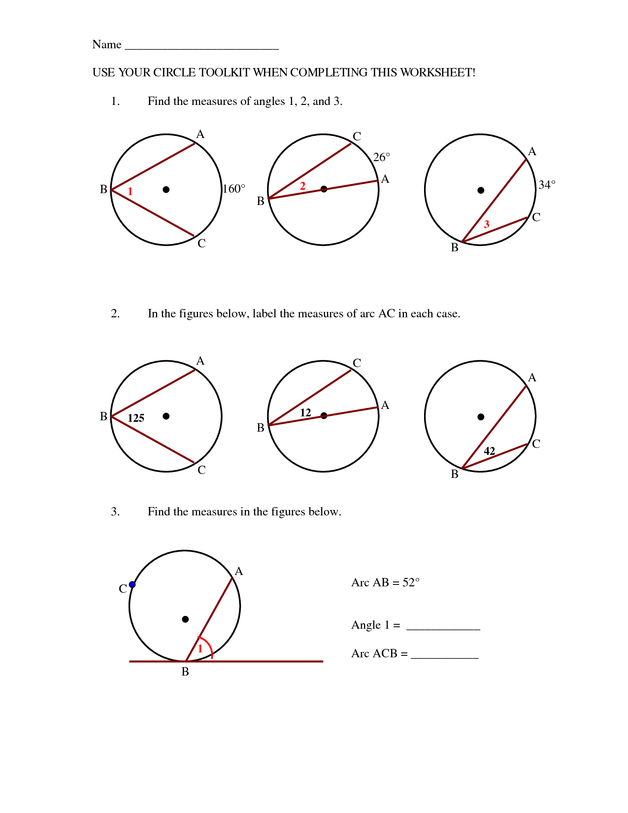 Arcs Central Angles And Inscribed Angles Worksheet