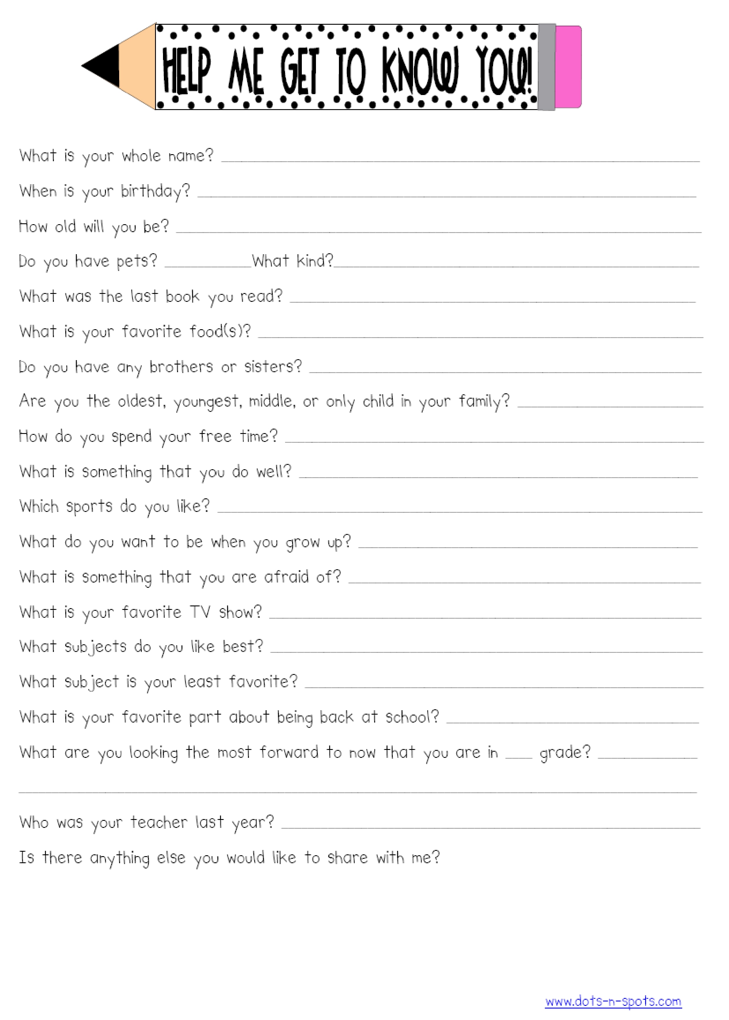 10 Best Images Of Teachers Worksheet About Yourself All About Me 