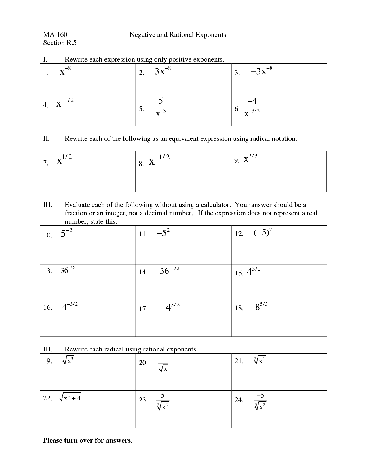 12 Best Images Of Rational Exponents Worksheets With Answers 