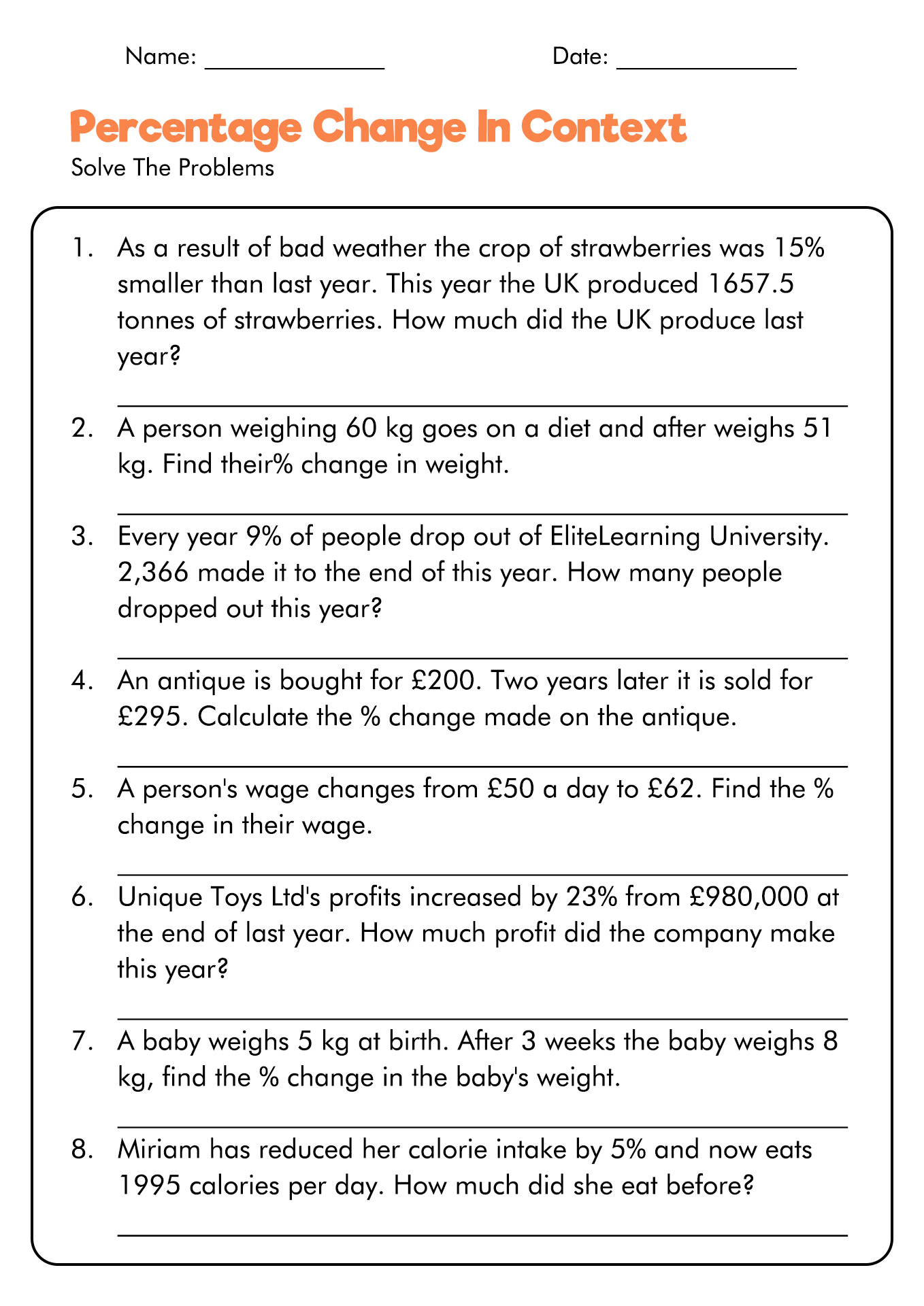 10 Best Images Of Percent Change Worksheet Math Percent Problems 