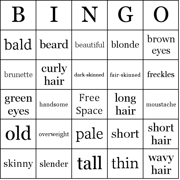 15 Best Images Of People Bingo Worksheet Words To Describe Physical Appearance People Bingo 