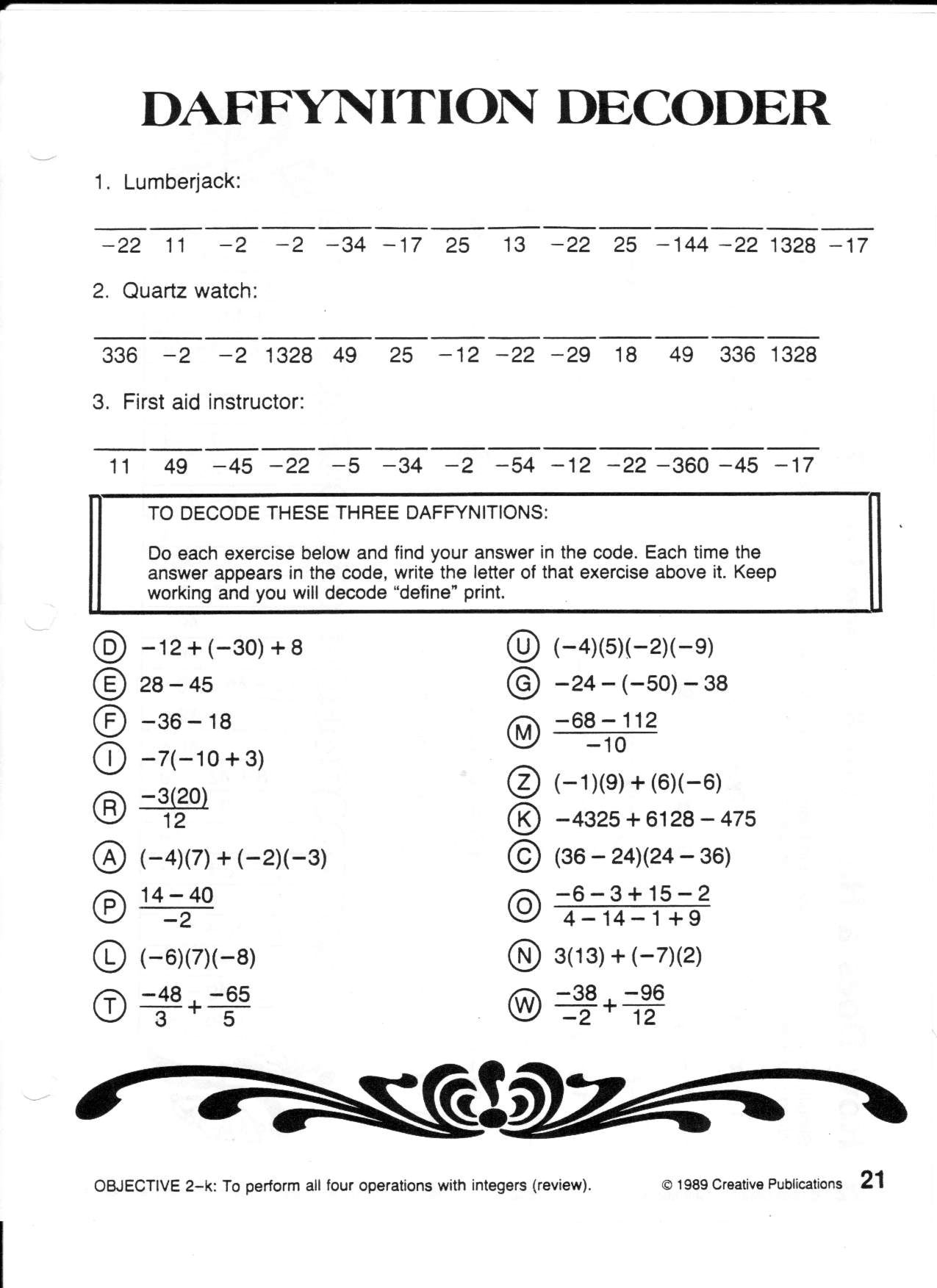 11 Best Images Of Math Worksheets Pizzazz Book D Answers Middle School Math With Pizzazz Book