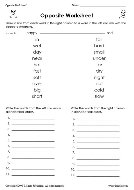 13 Best Images Of Opposites Worksheets For Grade 1 First Grade 