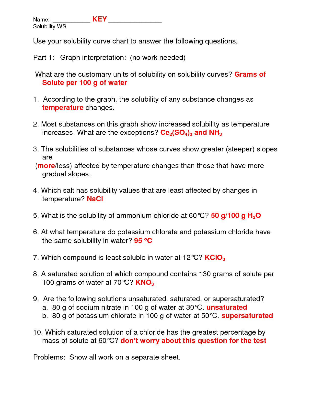 Concentration And Solubility Worksheet Answers