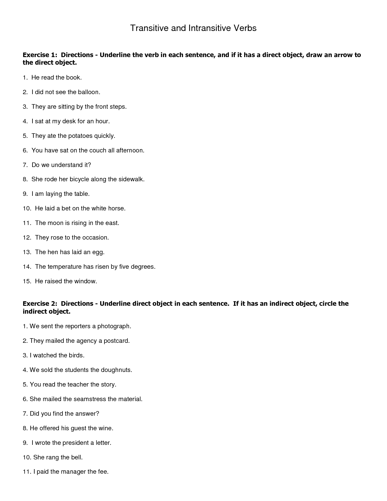 14 Best Images Of Transitive And Intransitive Verbs Worksheets 