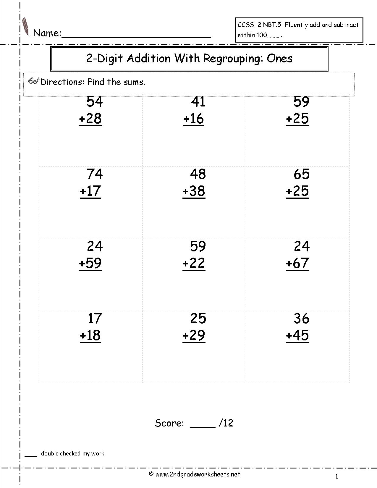 Free Two Digit Addition And Subtraction With Regrouping Worksheets